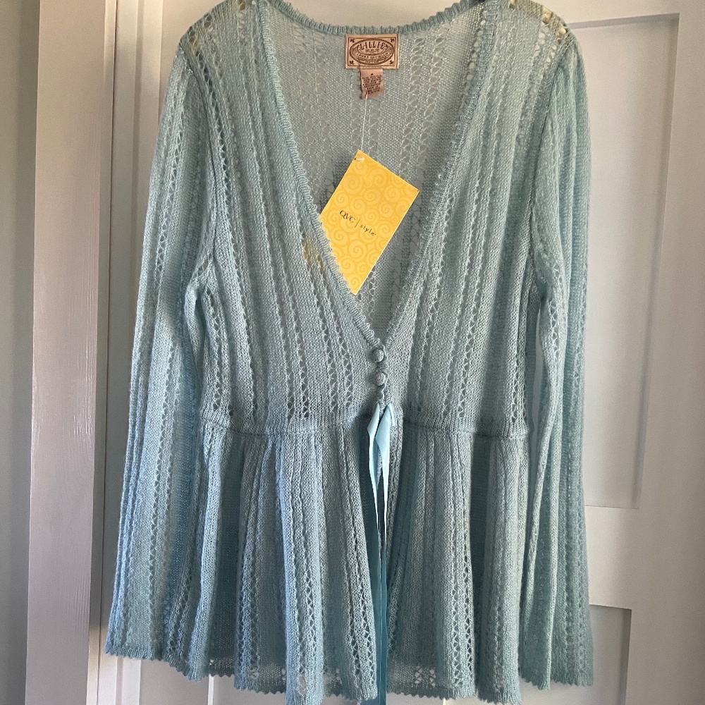James Coviello Tie Front Knit Cardigan Sweater with Ribbon Tie